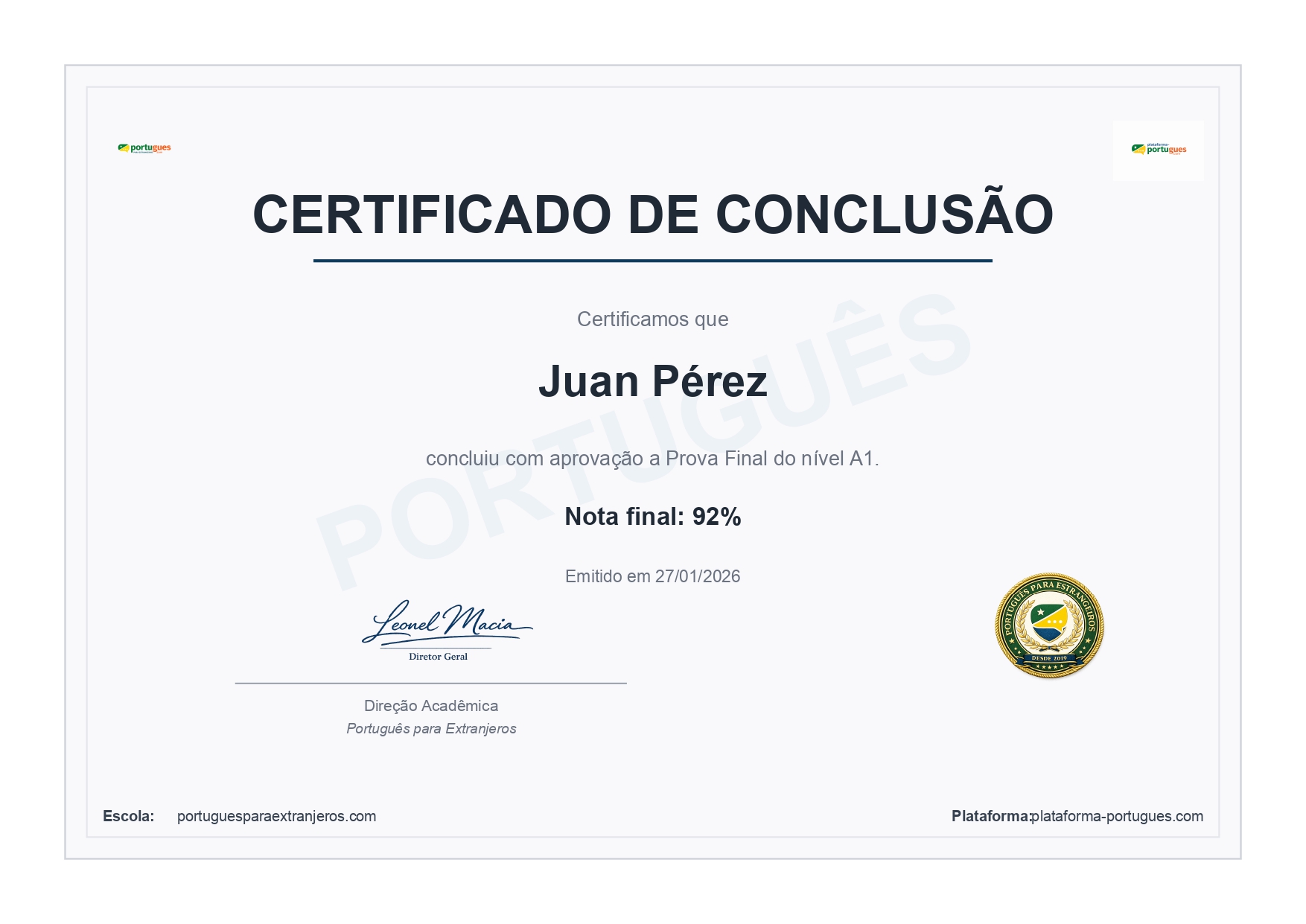 Certificado de la plataforma